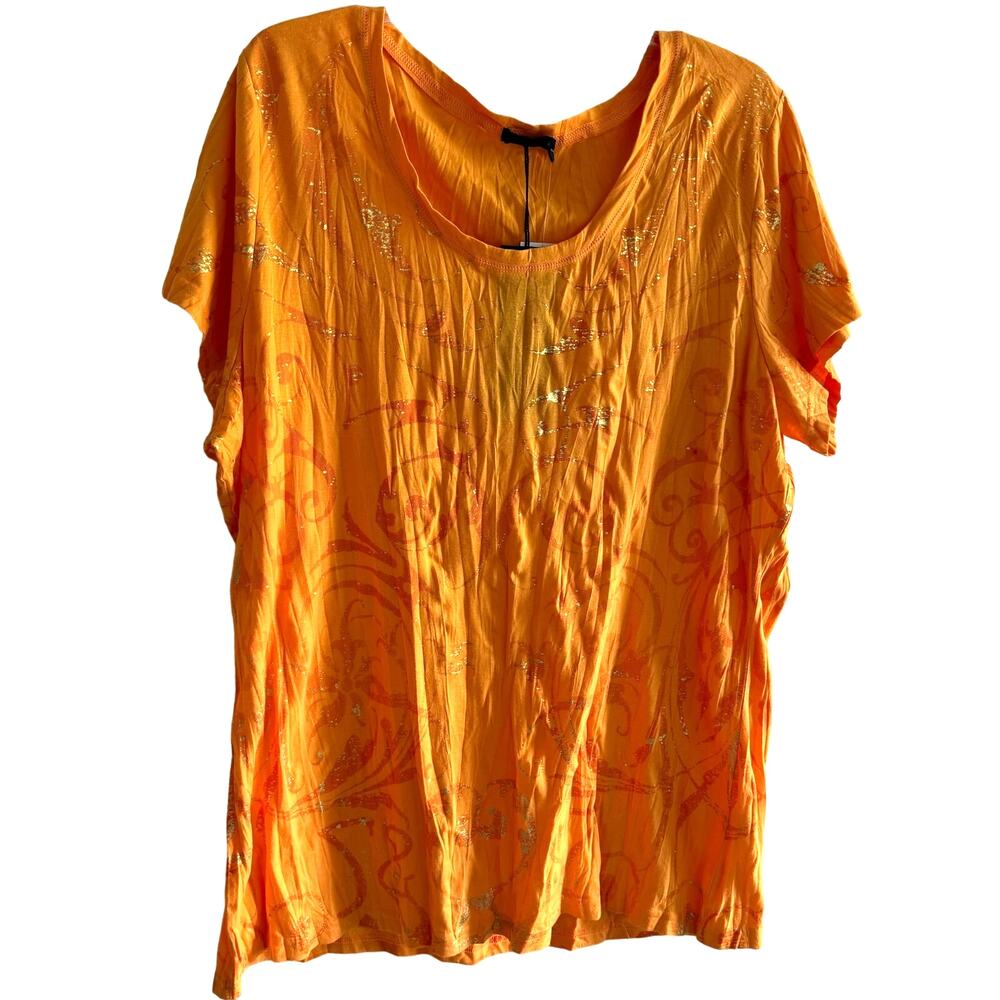 Seven7 (Luxe) Wms NWT Vibrant Orange Crush Tunic Tee Metallic Size 22/24